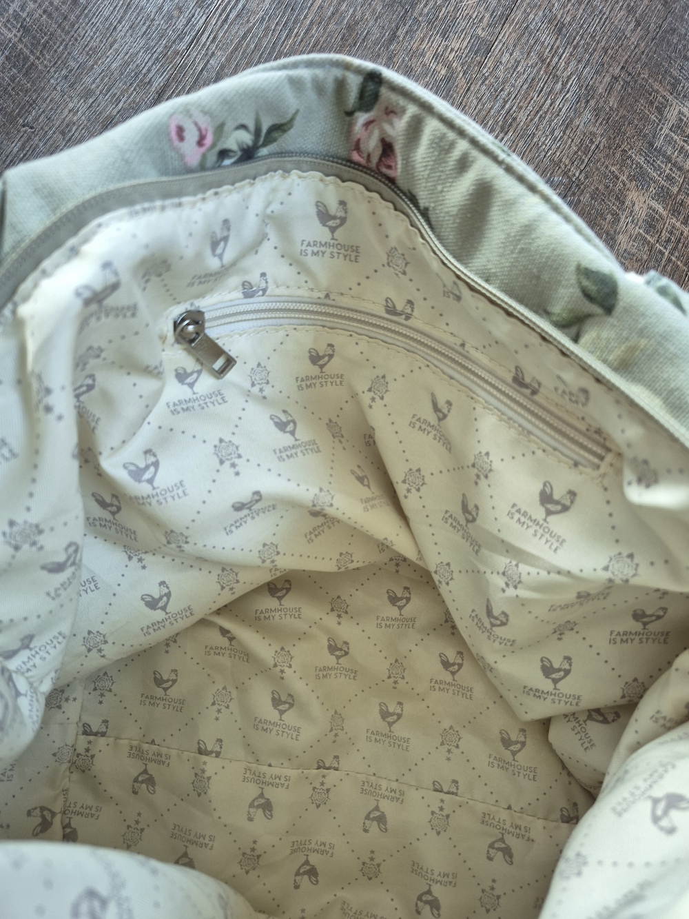 Farmhouse Is My Style Sage Green Floral Canvas Tote Bag Rope Handles - Picture 7 of 9